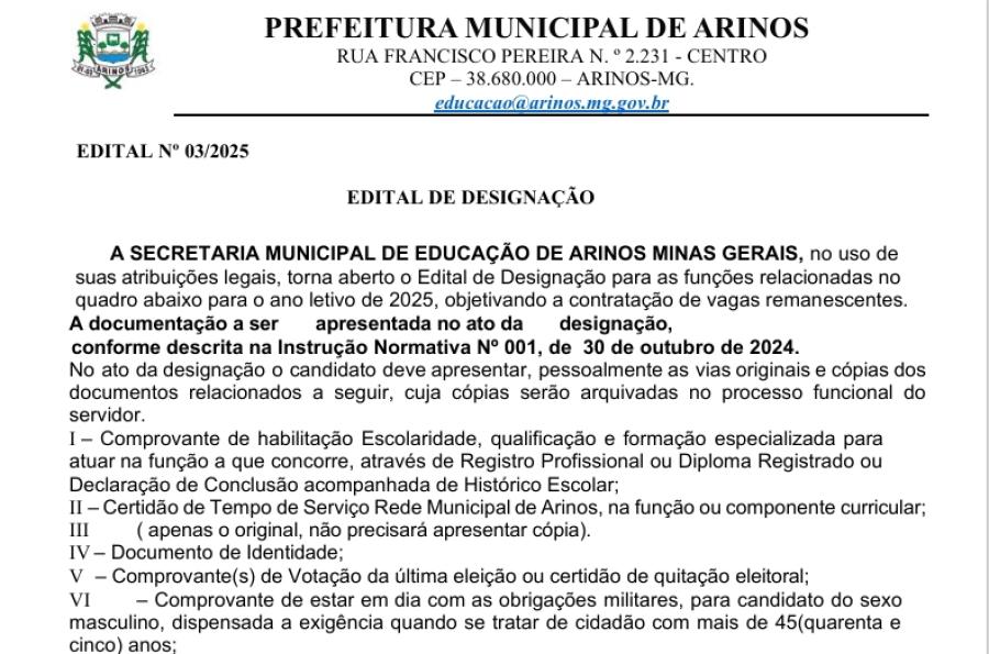 EDITAL DE DESIGNAÇÃO 03-2025 PRORROGADO