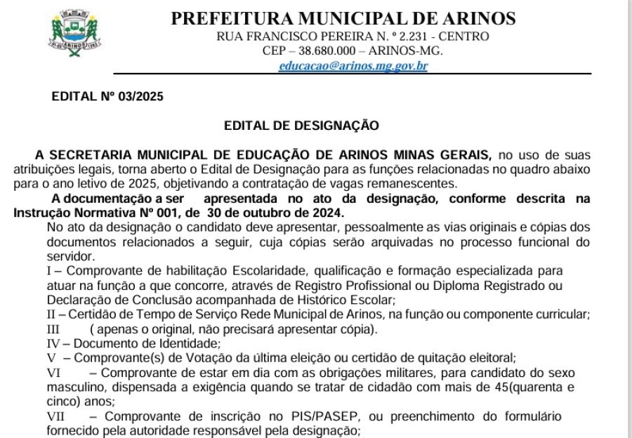EDITAL DE DESIGNAÇÃO 03-2025 PRORROGADO