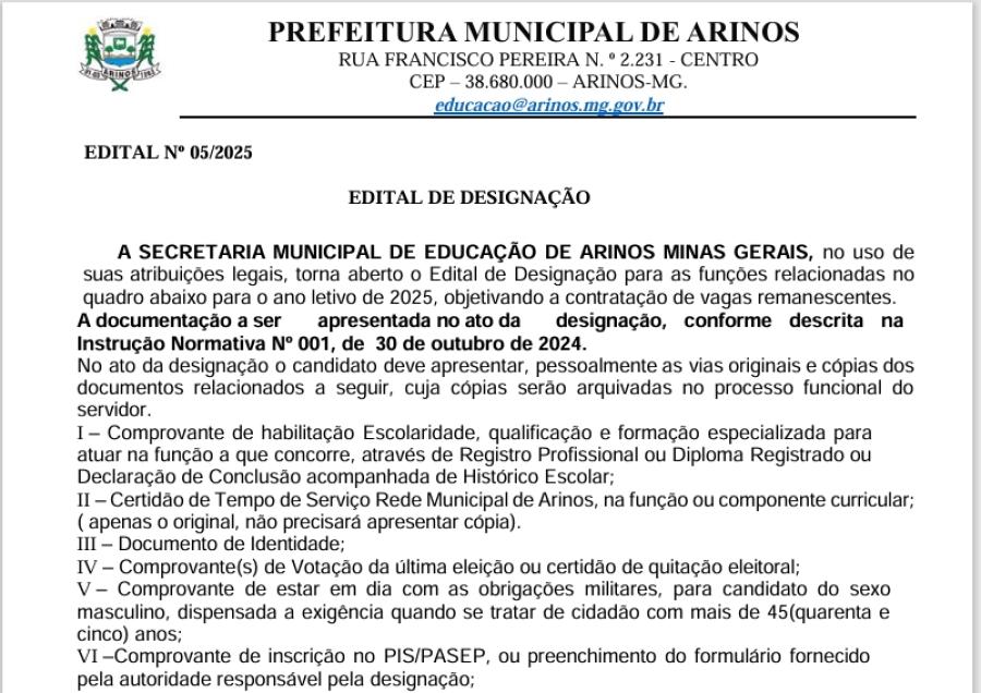 EDITAL DE DESIGNAÇÃO 05-2025