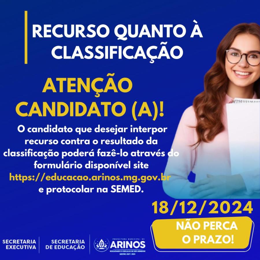 PRAZO PARA ENTRAR COM RECURSO PELA CLASSIFICAÇÃO