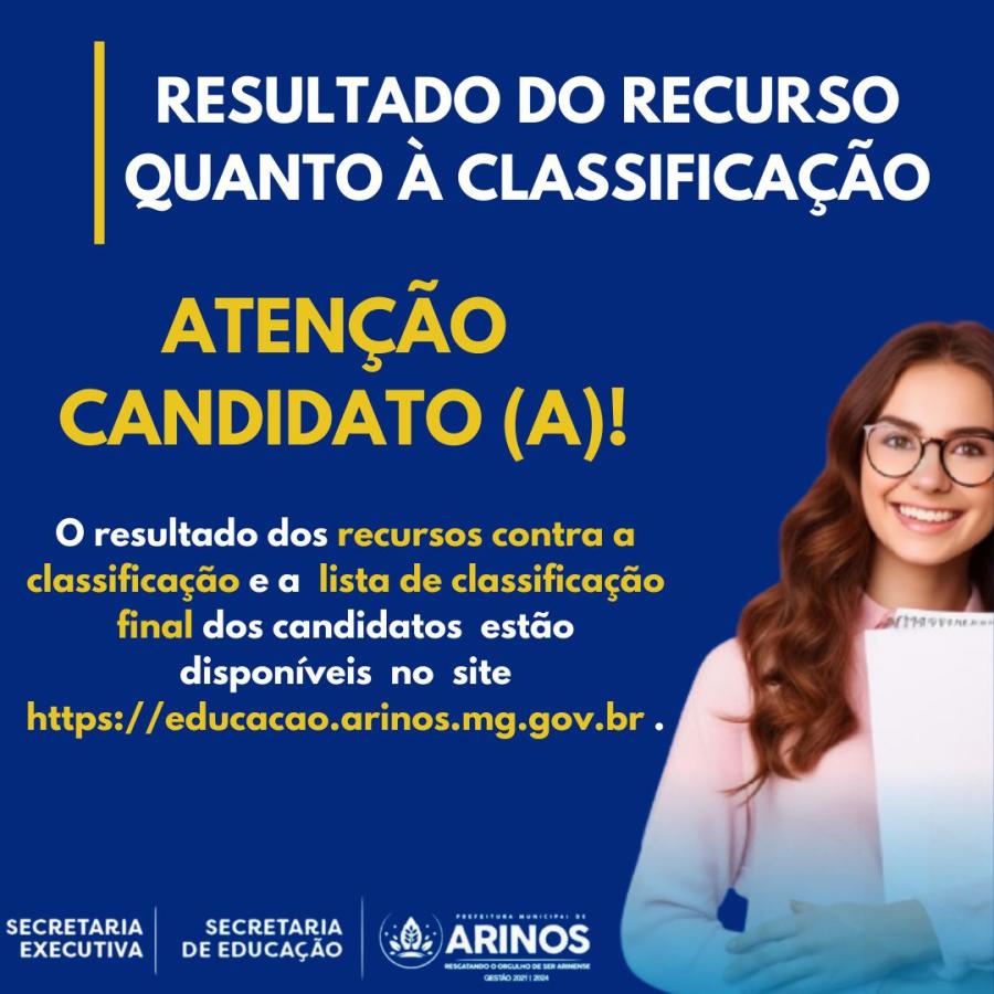 RESULTADO DO RECURSO QUANTO À CLASSIFICAÇÃO 